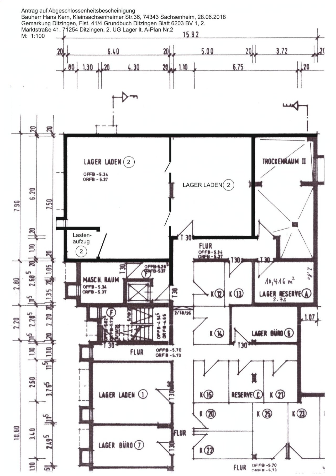 Grundriss 2.UG Lager ca. 130m²